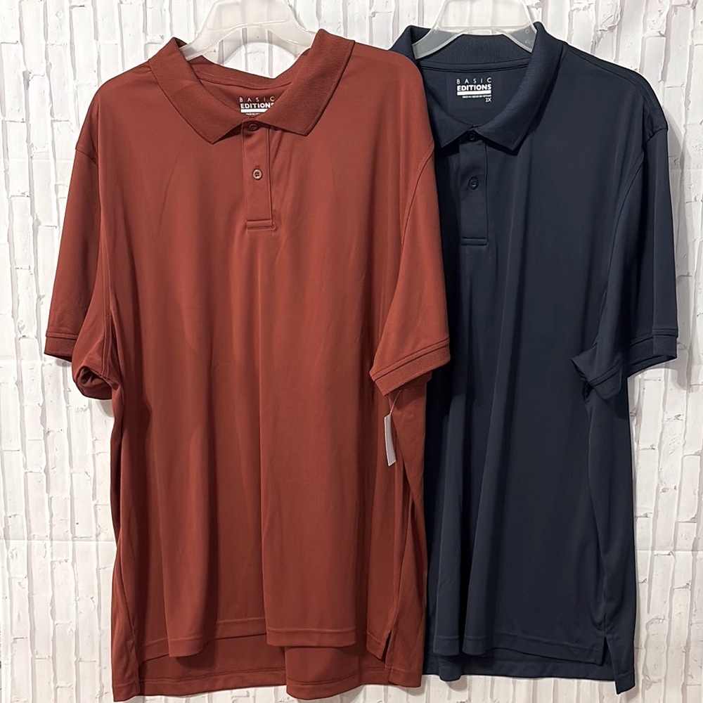 Basic Editions Men's Polo Shirt - Rust and Navy